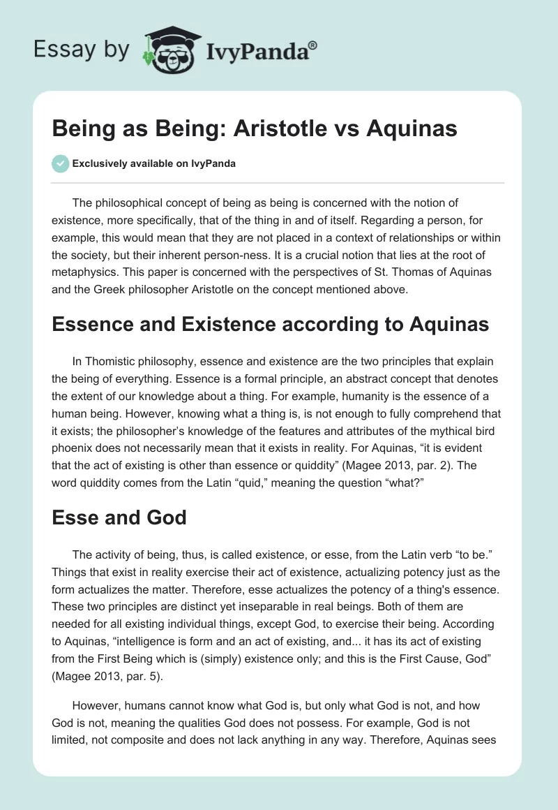 Being as Being: Aristotle vs. Aquinas. Page 1