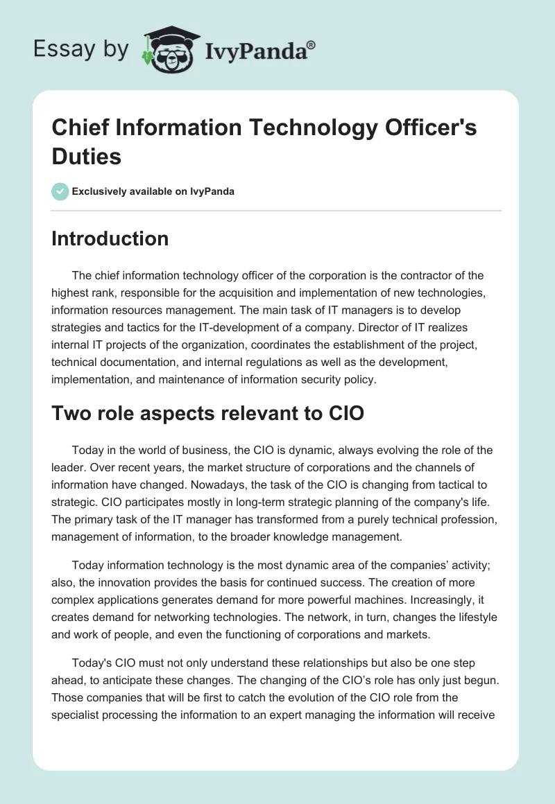 Chief Information Technology Officer's Duties. Page 1