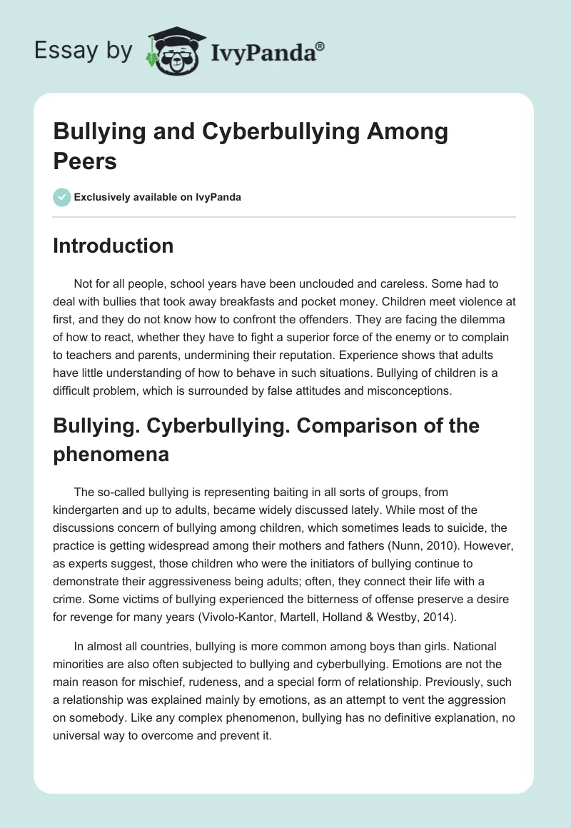 Bullying and Cyberbullying Among Peers. Page 1