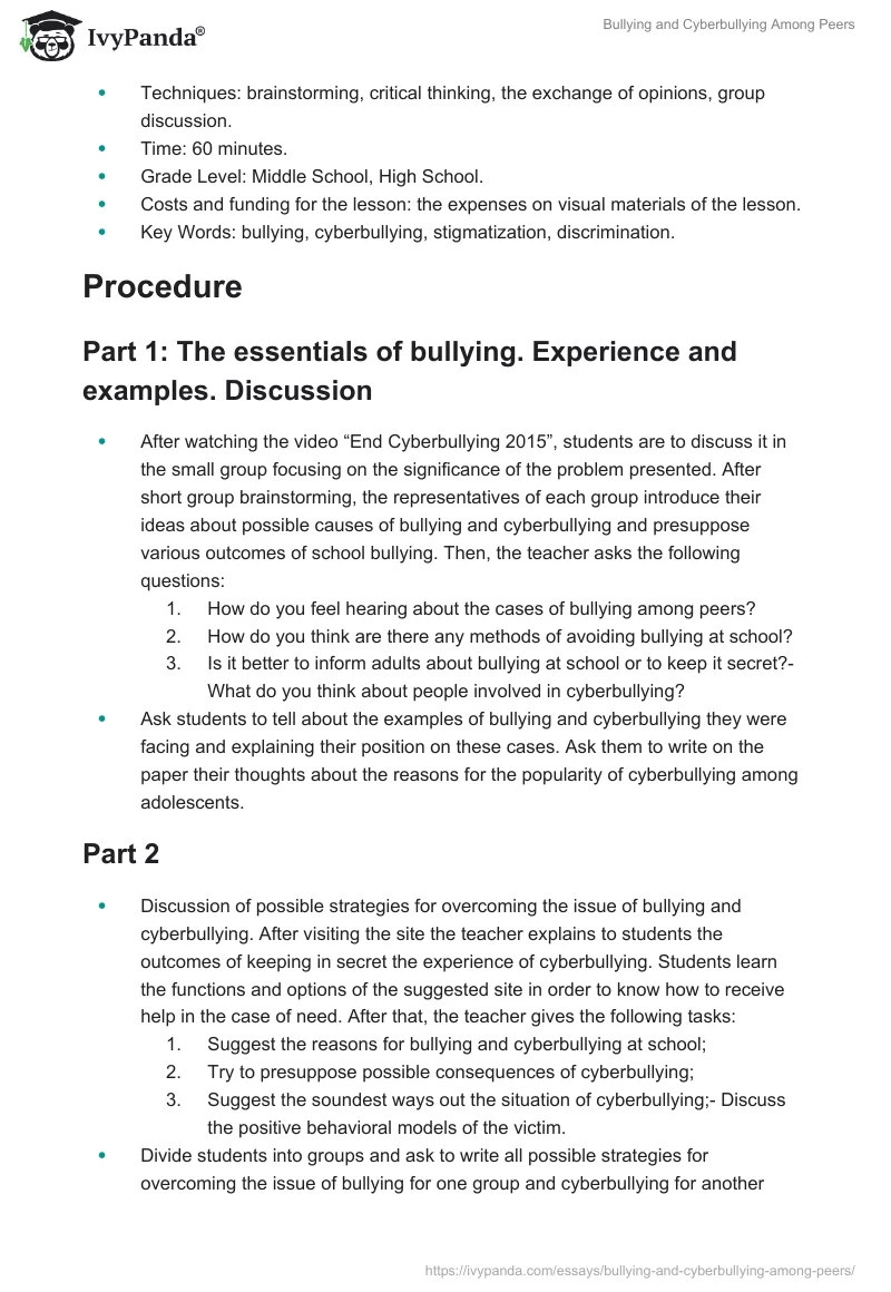 Bullying and Cyberbullying Among Peers. Page 4