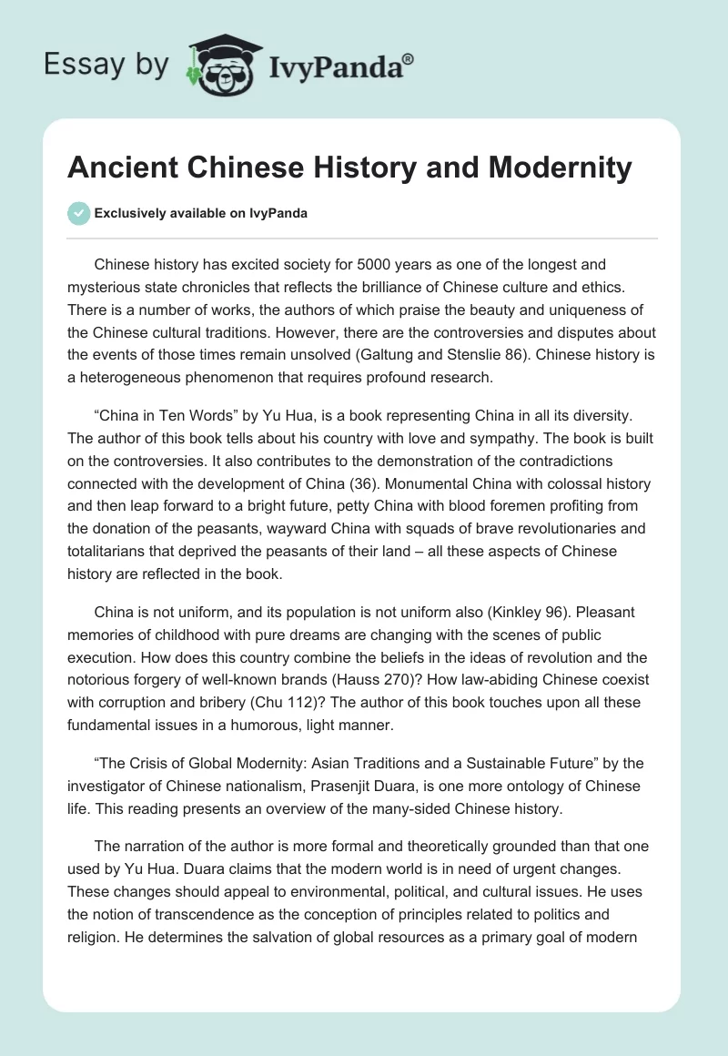 Ancient Chinese History and Modernity. Page 1