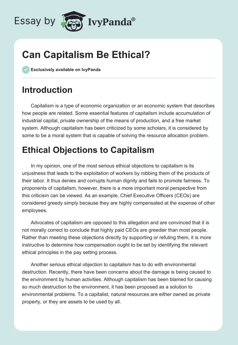 Can Capitalism Be Ethical?. Page 1