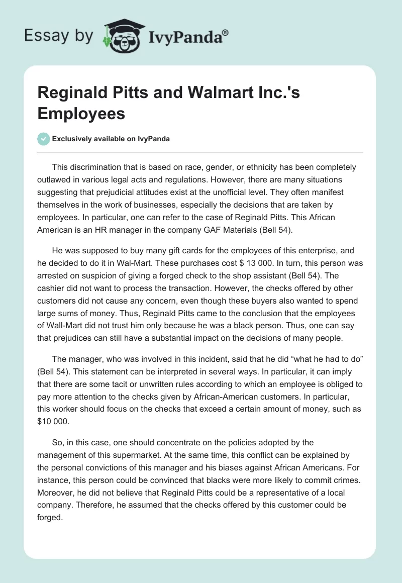 Reginald Pitts and Walmart Inc.'s Employees. Page 1