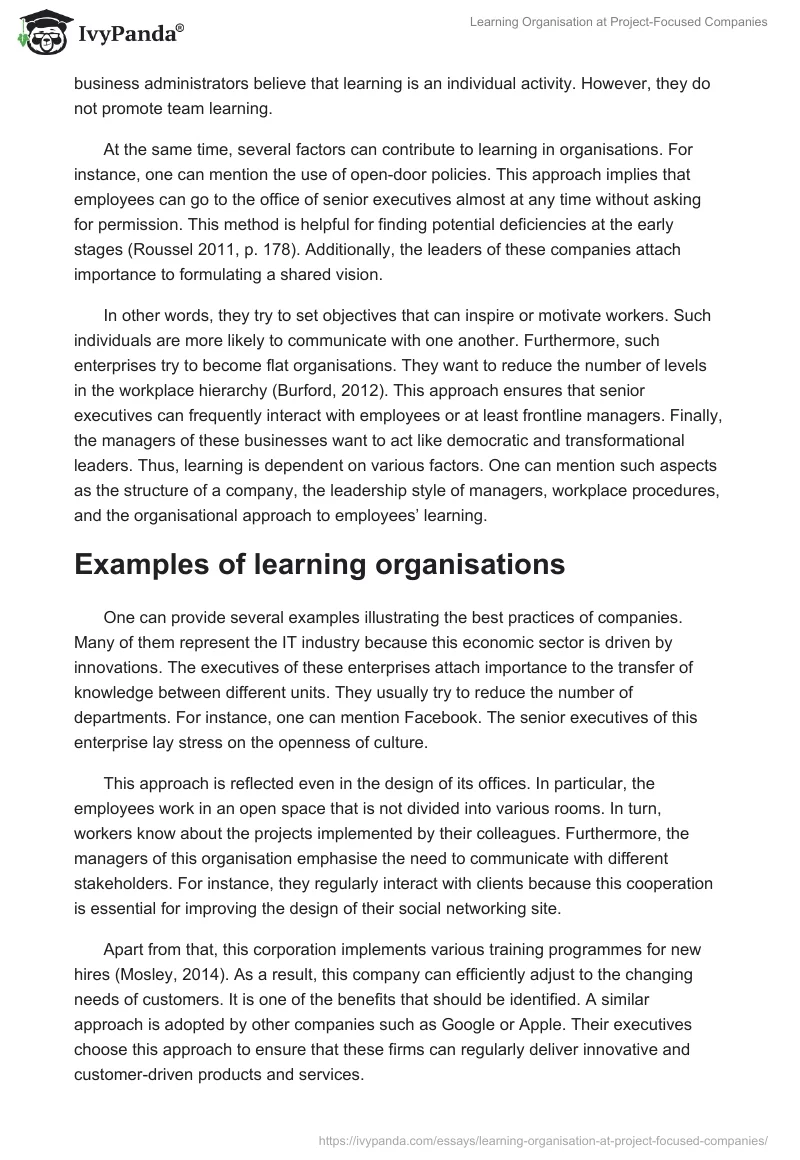Learning Organisation at Project-Focused Companies. Page 3