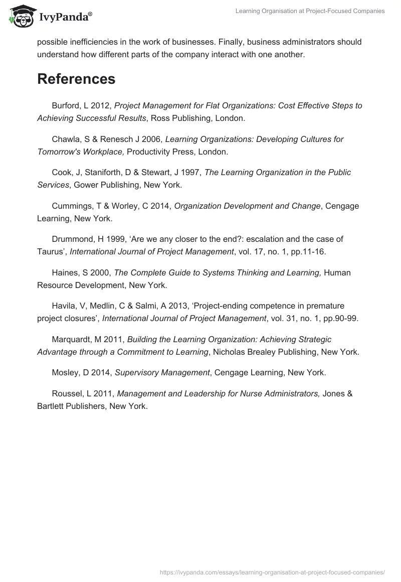Learning Organisation at Project-Focused Companies. Page 5