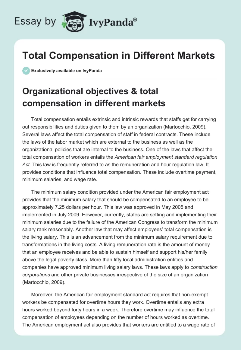 Total Compensation in Different Markets. Page 1