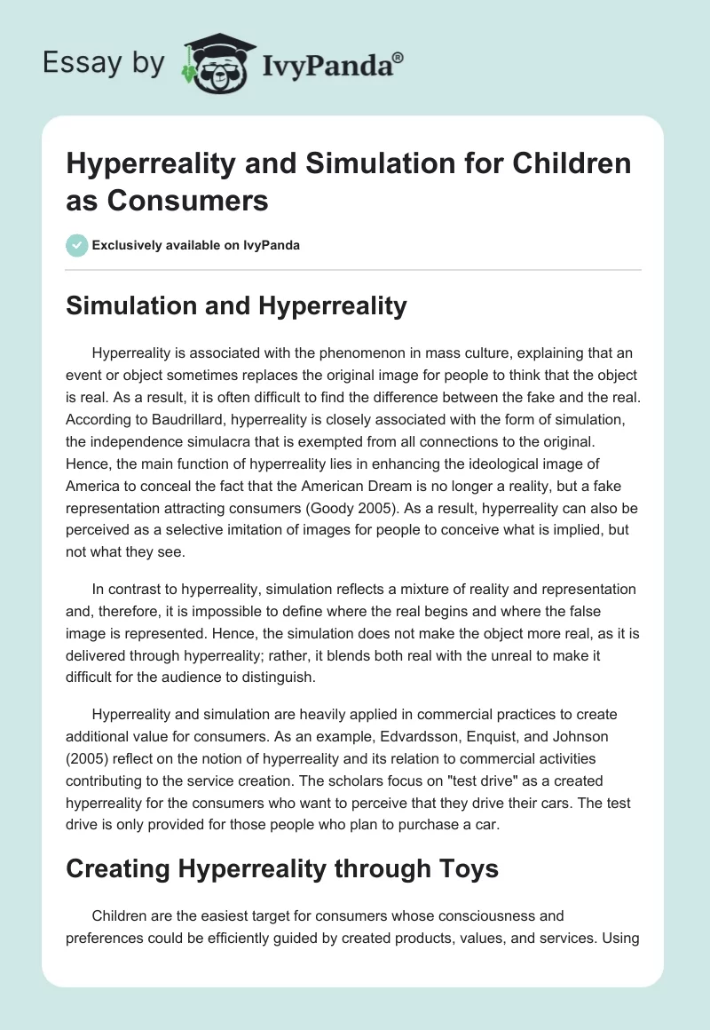 Hyperreality and Simulation for Children as Consumers. Page 1