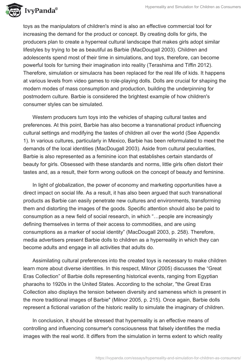 Hyperreality and Simulation for Children as Consumers. Page 2
