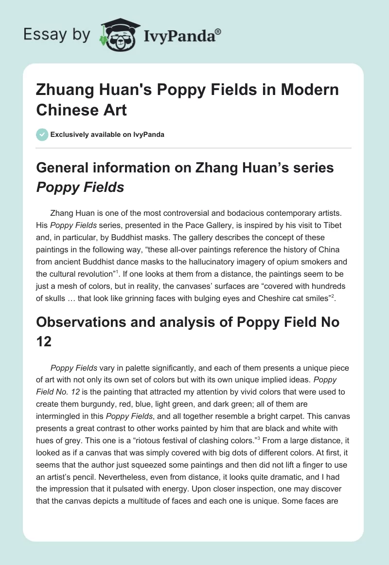 Zhuang Huan's "Poppy Fields" in Modern Chinese Art. Page 1