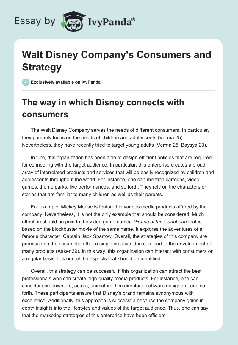 Walt Disney Company's Consumers and Strategy. Page 1