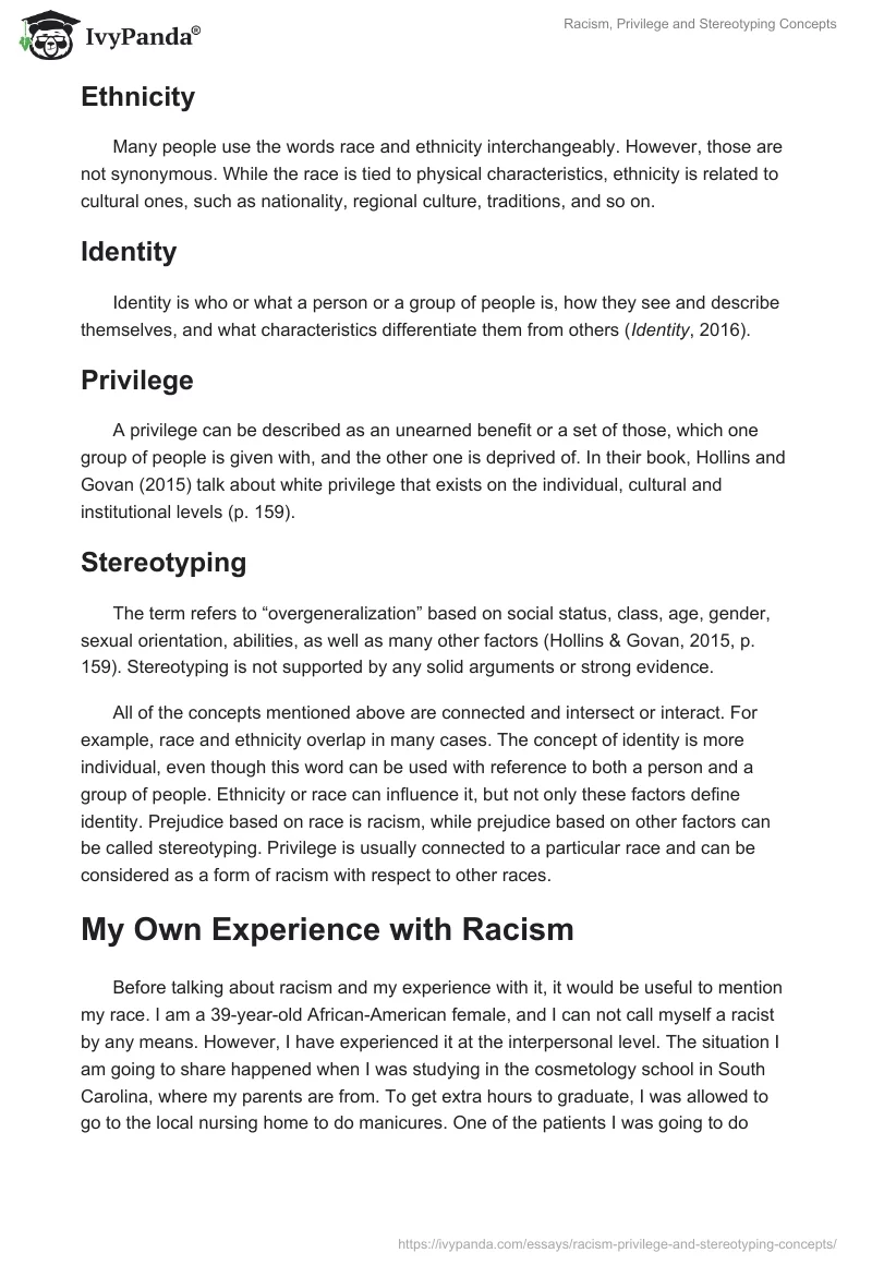 Racism, Privilege and Stereotyping Concepts. Page 2