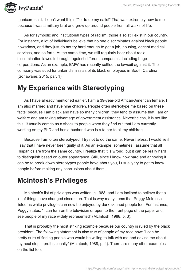 Racism, Privilege and Stereotyping Concepts. Page 3