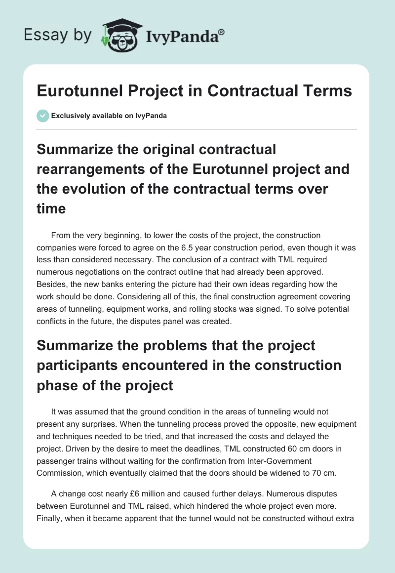Eurotunnel Project in Contractual Terms. Page 1