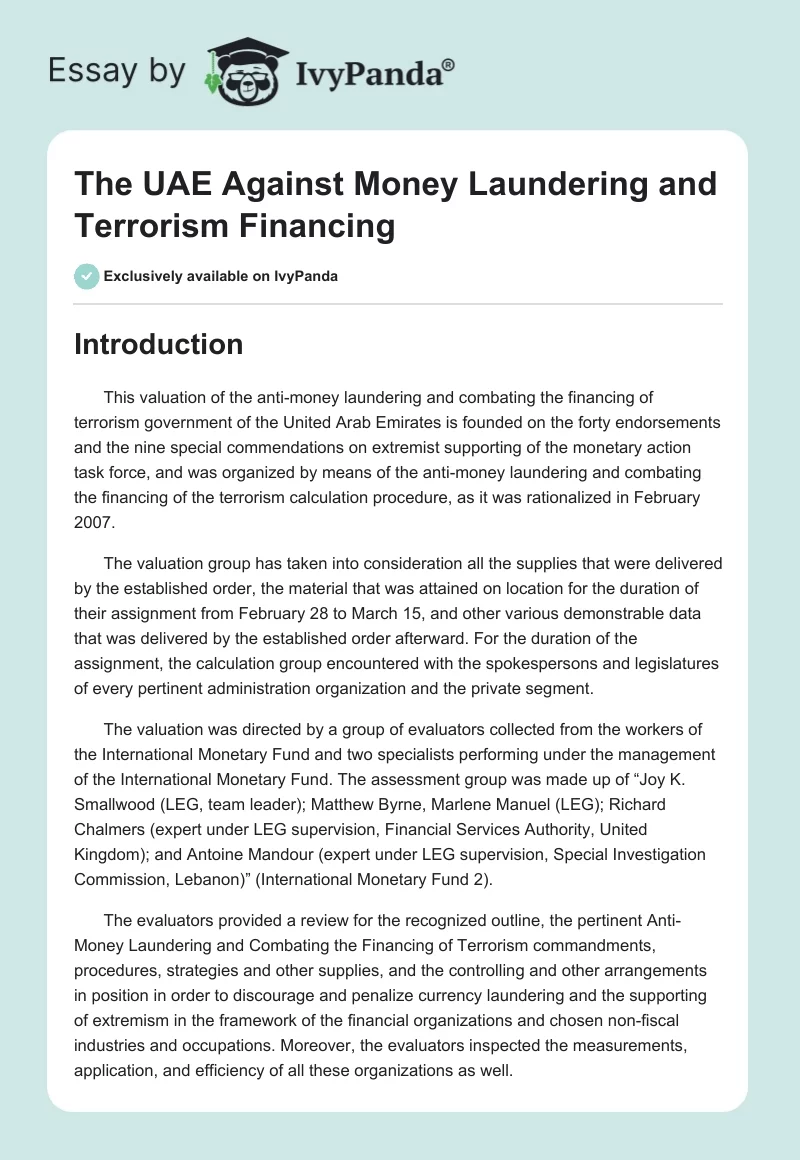 The UAE Against Money Laundering and Terrorism Financing. Page 1