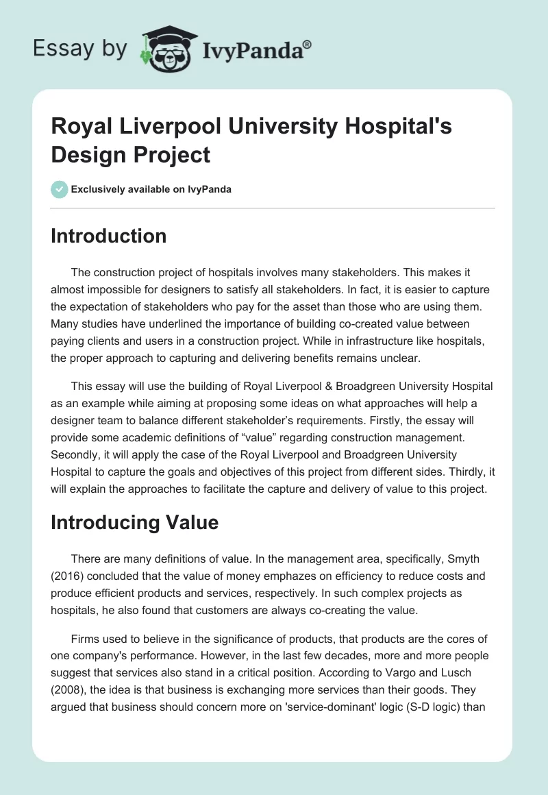 Royal Liverpool University Hospital's Design Project. Page 1