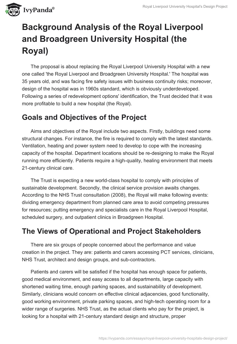 Royal Liverpool University Hospital's Design Project. Page 3