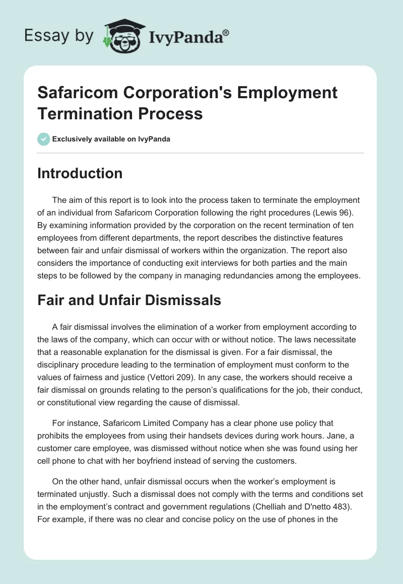 Safaricom Corporation's Employment Termination Process. Page 1