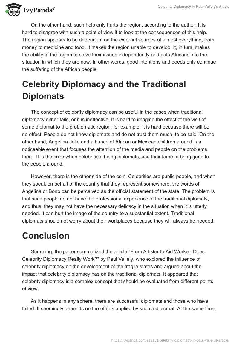 Celebrity Diplomacy in Paul Vallely's Article. Page 3