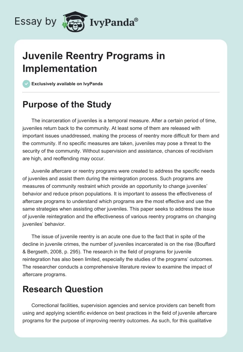 Juvenile Reentry Programs in Implementation. Page 1