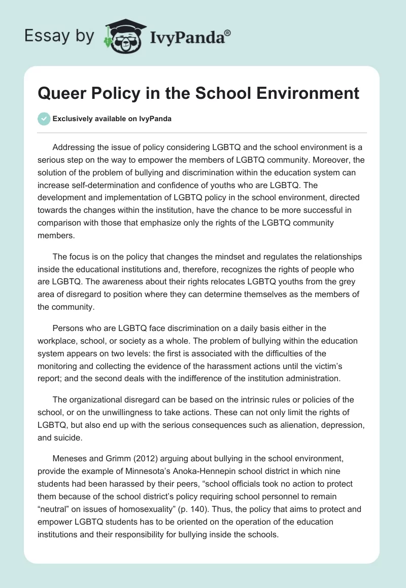 Queer Policy in the School Environment. Page 1