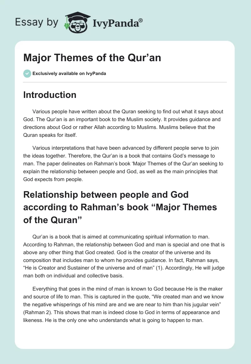 Major Themes of the Qur’an. Page 1