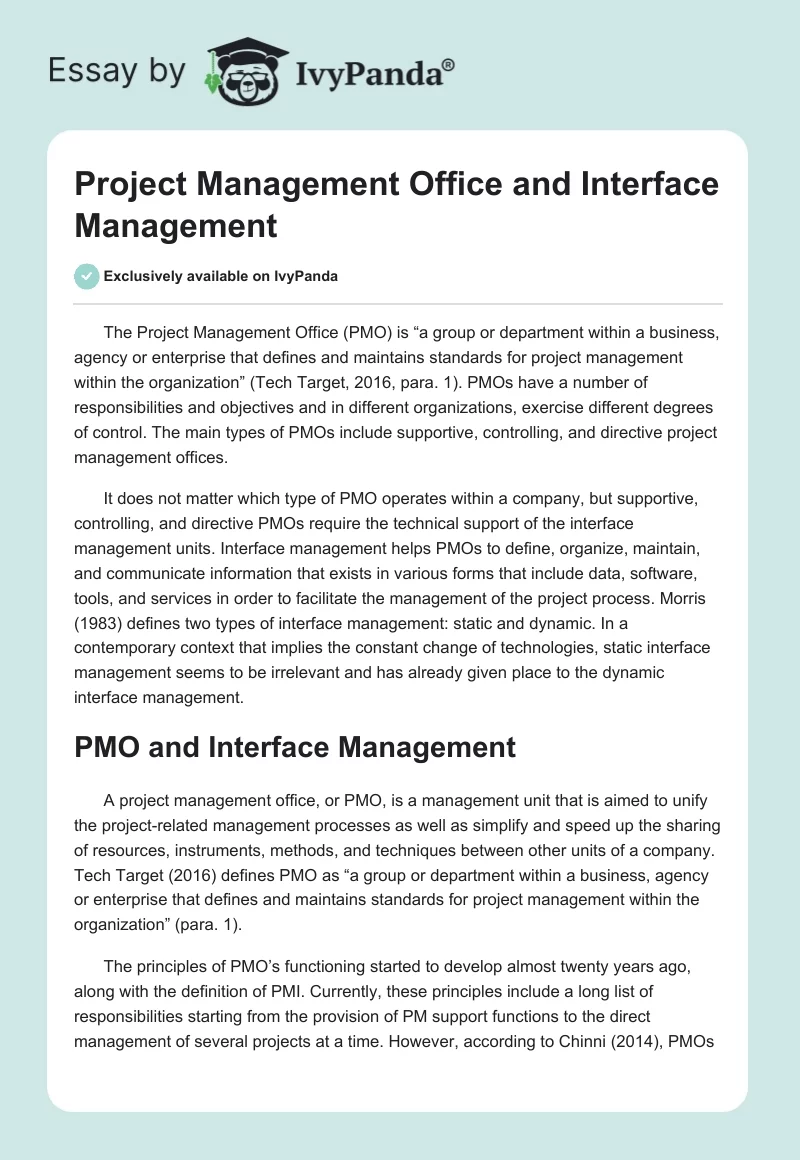 Project Management Office and Interface Management. Page 1
