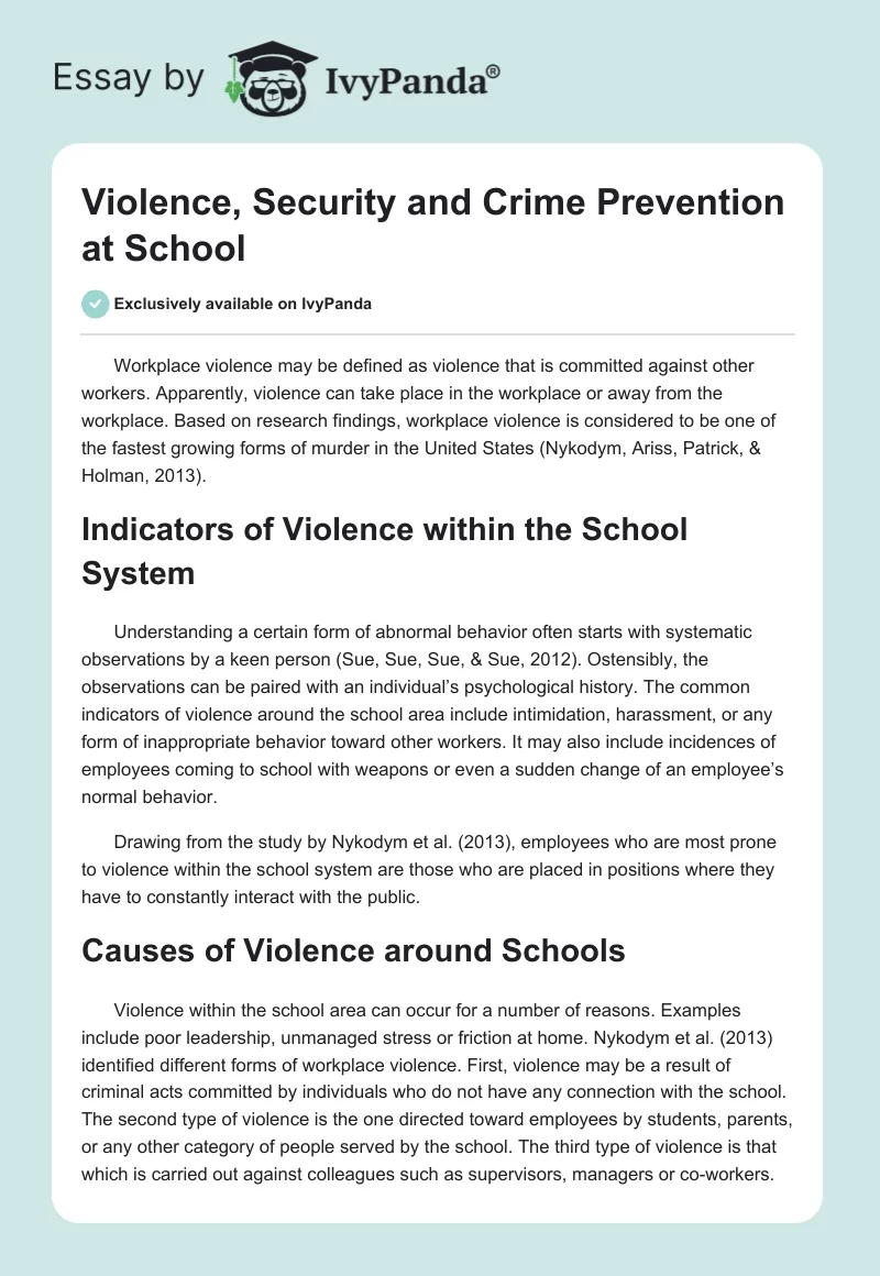 Violence, Security and Crime Prevention at School. Page 1