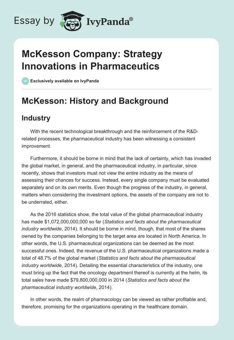 McKesson Company: Strategy Innovations in Pharmaceutics. Page 1