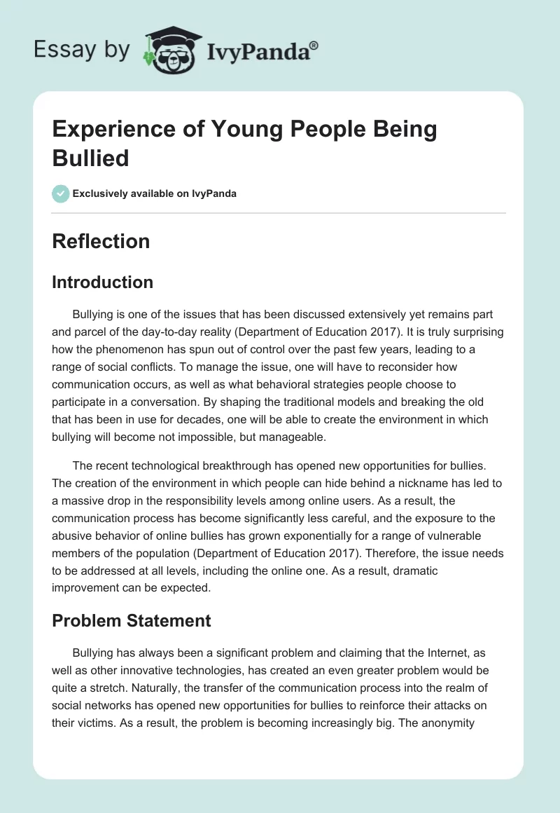 Experience of Young People Being Bullied. Page 1