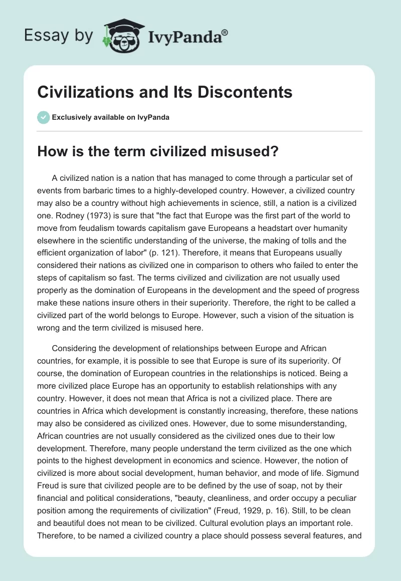 Civilizations and Its Discontents. Page 1