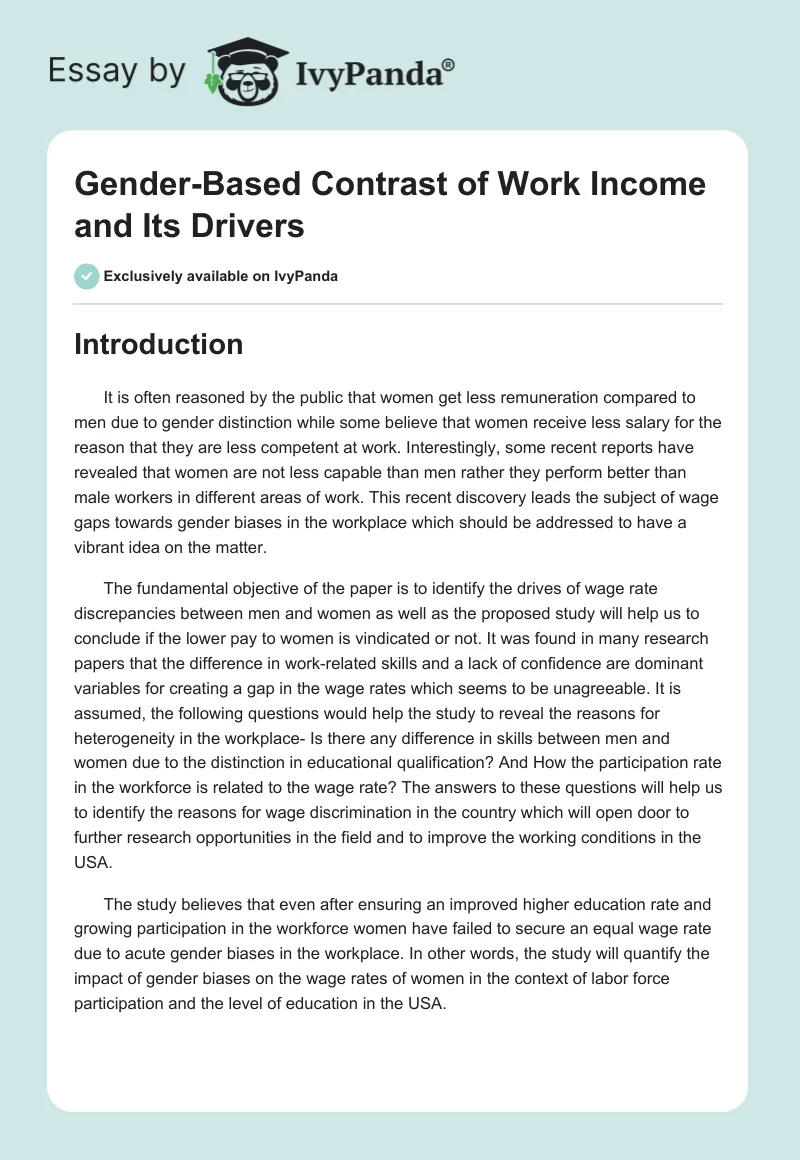 Gender-Based Contrast of Work Income and Its Drivers. Page 1