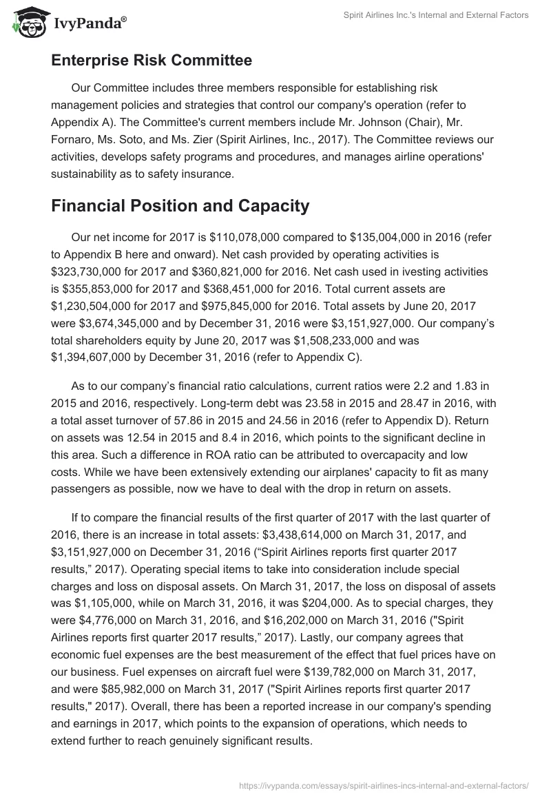 Spirit Airlines Inc.'s Internal and External Factors. Page 3