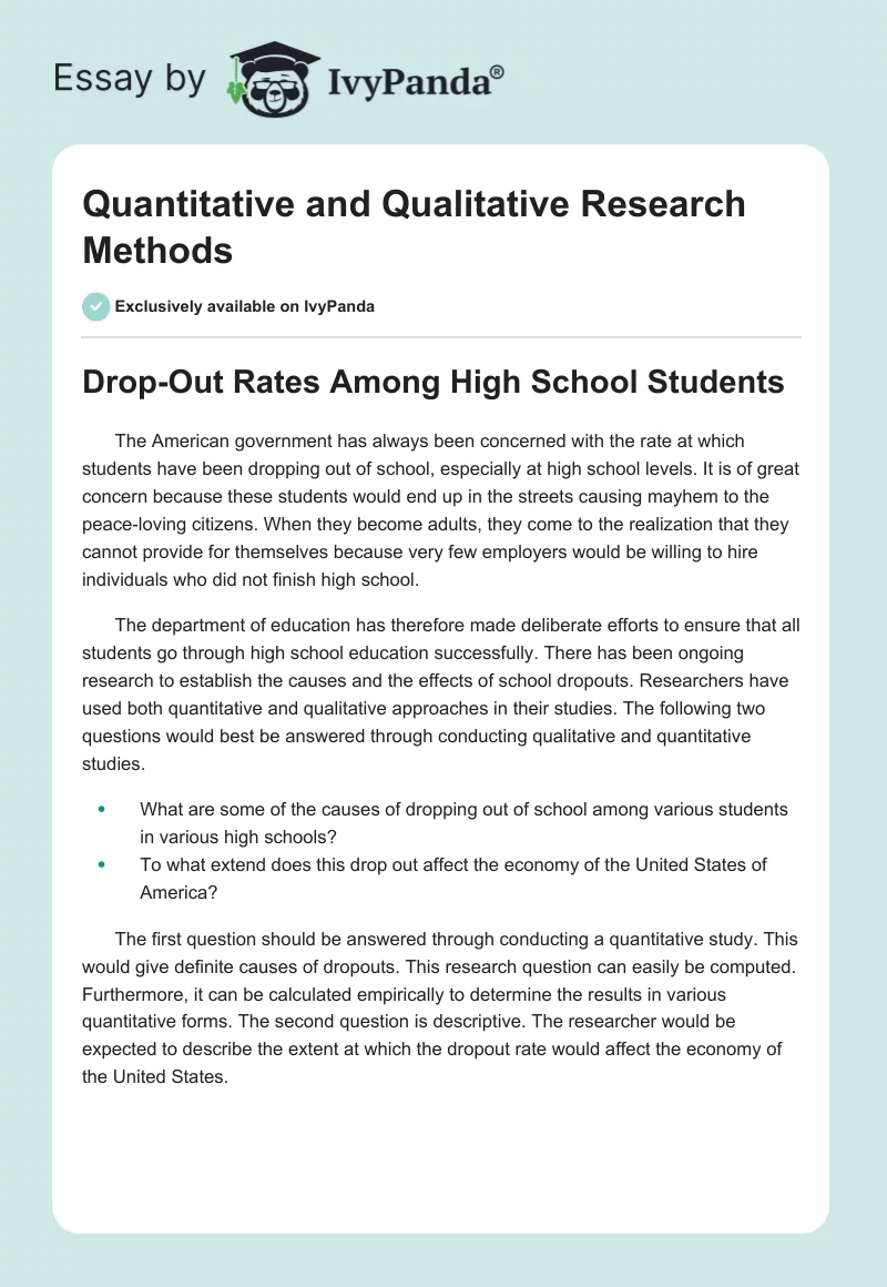 Quantitative and Qualitative Research Methods. Page 1