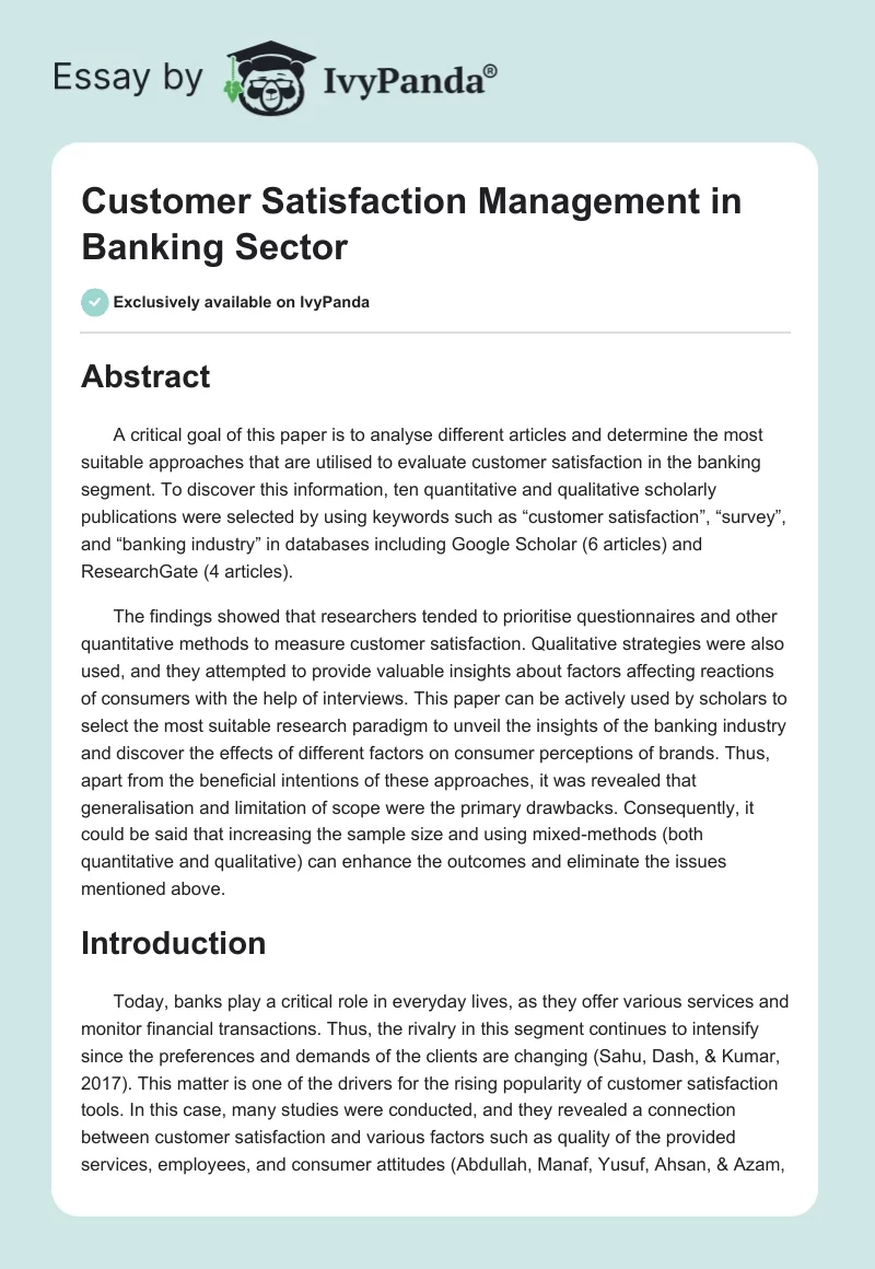 Customer Satisfaction Management in Banking Sector. Page 1