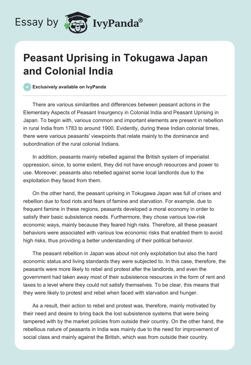 Peasant Uprising in Tokugawa Japan and Colonial India. Page 1