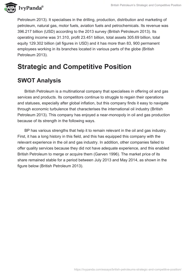 British Petroleum’s Strategic and Competitive Position. Page 2