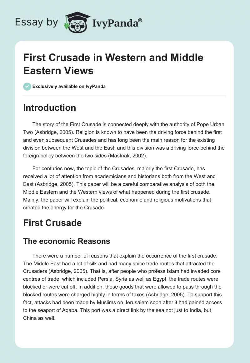First Crusade in Western and Middle Eastern Views. Page 1