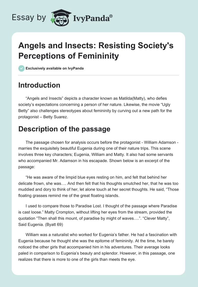 Angels and Insects: Resisting Society's Perceptions of Femininity. Page 1