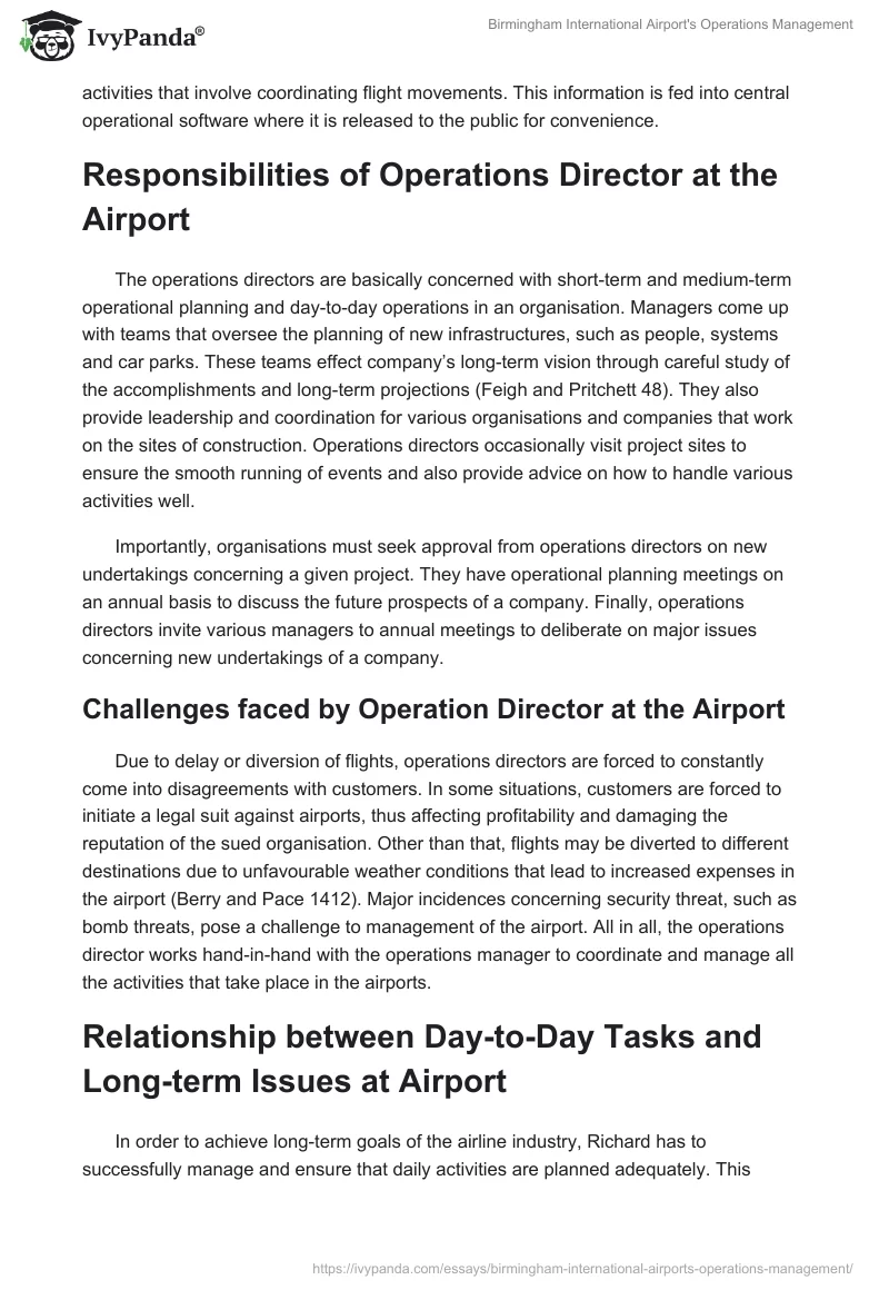 Birmingham International Airport's Operations Management. Page 3