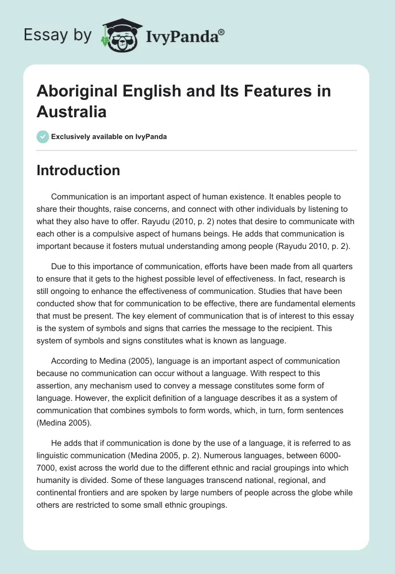 Aboriginal English and Its Features in Australia. Page 1