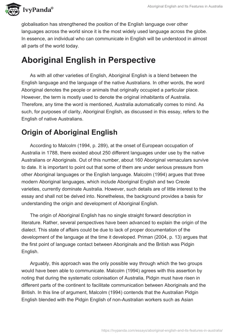 Aboriginal English and Its Features in Australia. Page 3