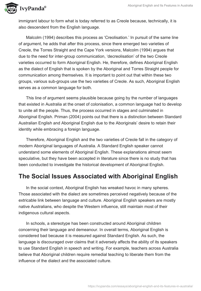 Aboriginal English and Its Features in Australia. Page 4