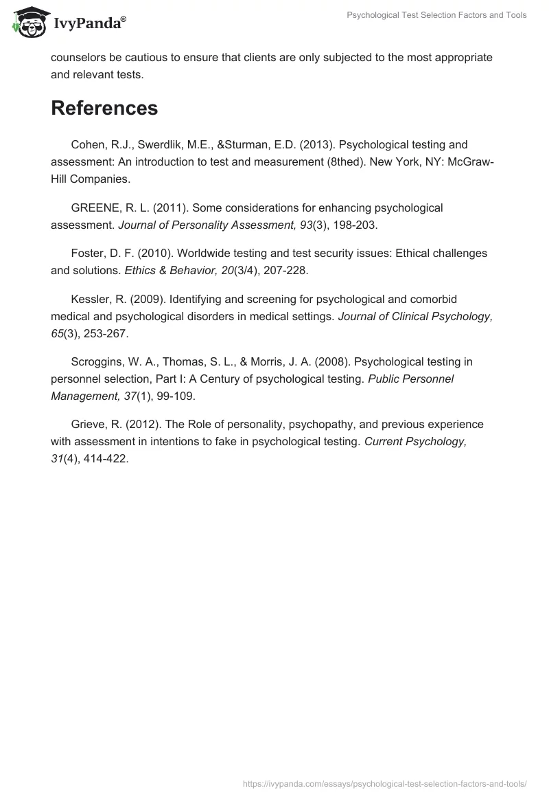 Psychological Test Selection Factors and Tools. Page 4