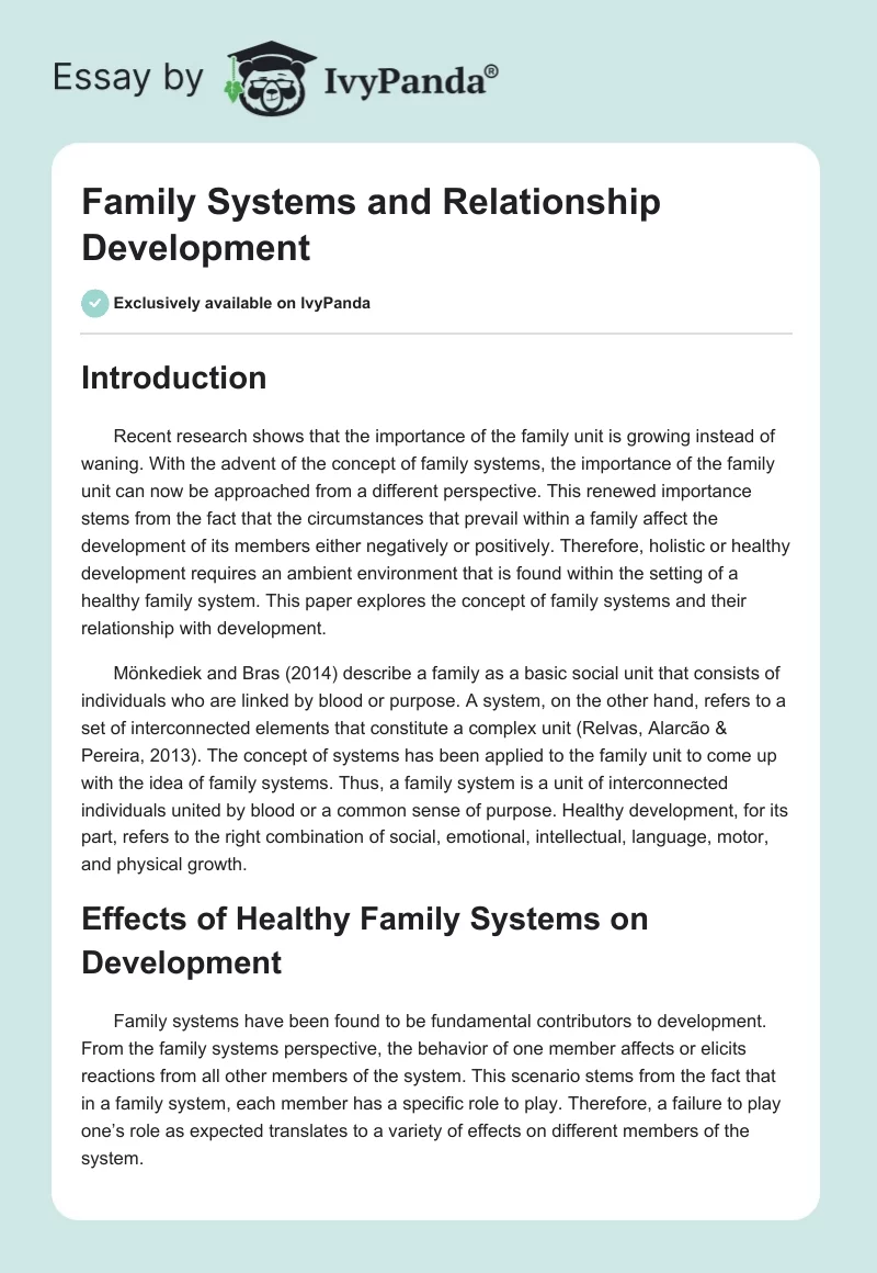 Family Systems and Relationship Development. Page 1