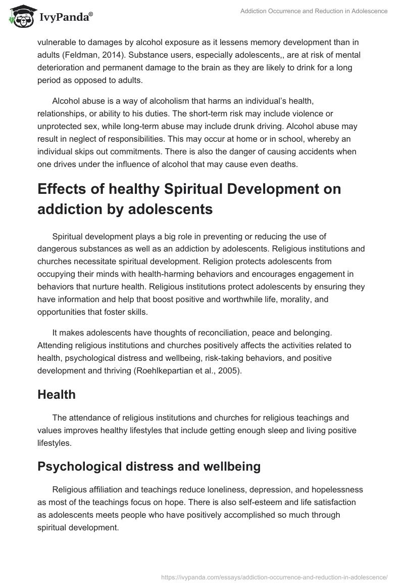 Addiction Occurrence and Reduction in Adolescence. Page 2