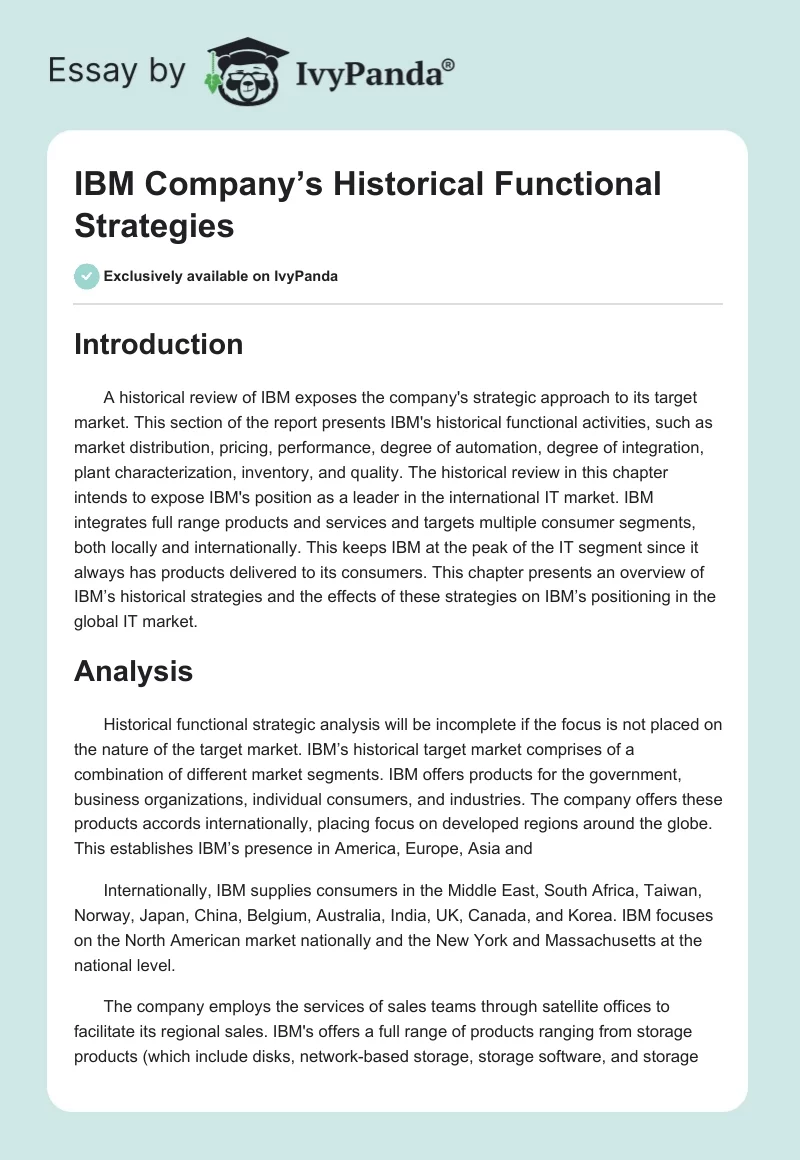 IBM Company’s Historical Functional Strategies. Page 1