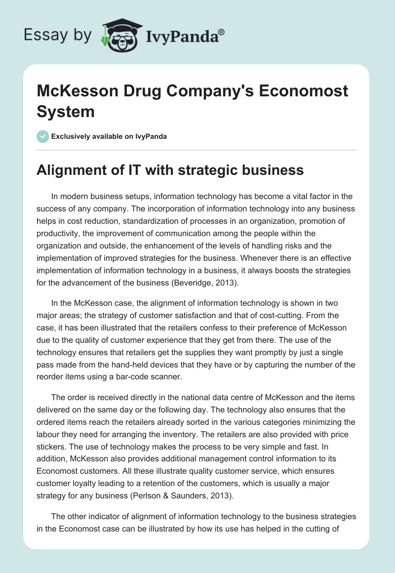 McKesson Drug Company's Economost System. Page 1