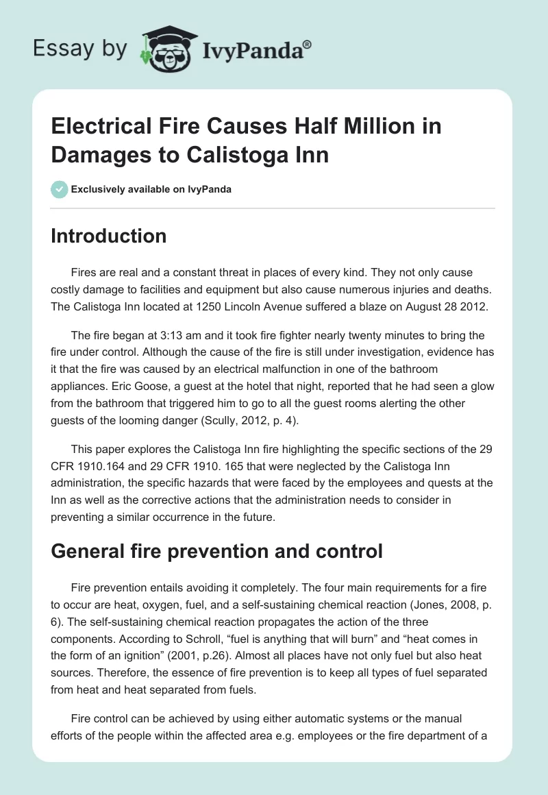 Electrical Fire Causes Half Million in Damages to Calistoga Inn. Page 1