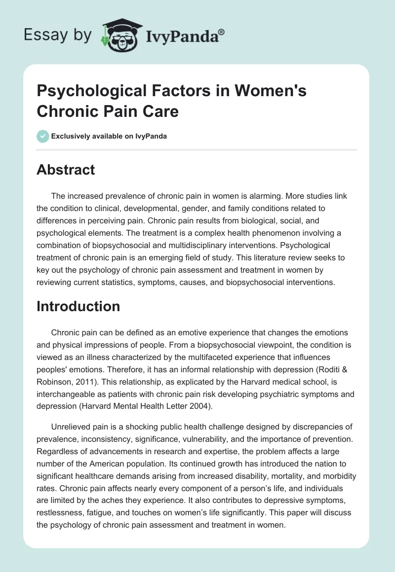 Psychological Factors in Women's Chronic Pain Care. Page 1