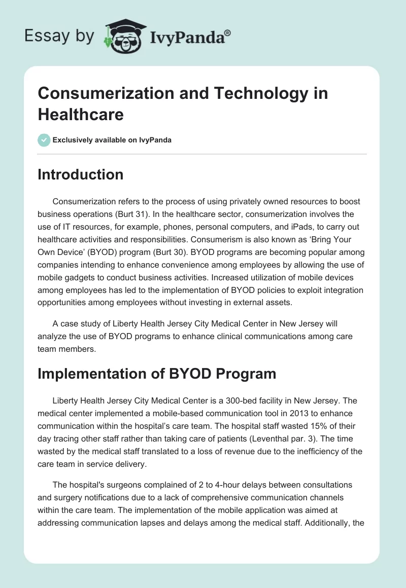 Consumerization and Technology in Healthcare. Page 1
